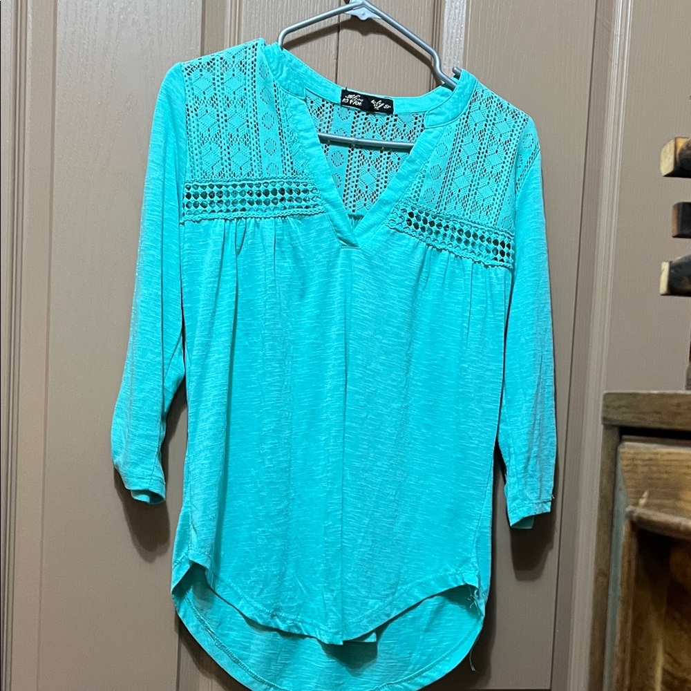 Style & Co. Turquoise Lace Accent Blouse